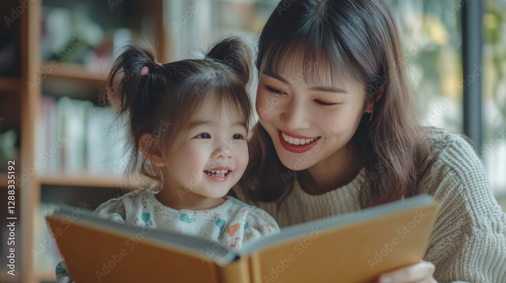 Asian mother and daughter happily engaged in creative drawing activities Asian mother and daughter happily engaged in creative drawing activities