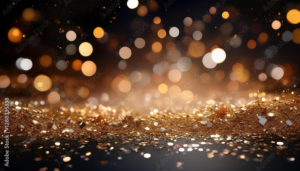 Elegant glamour flyer background with sparkling gold and silver glitter, soft bokeh lights, and a rich velvet-like dark background. Perfect for luxury events and party invitations Elegant glamour flyer background with sparkling gold and silver glitter, soft bokeh lights, and a rich velvet-like dark background. Perfect for luxury events and party invitations
