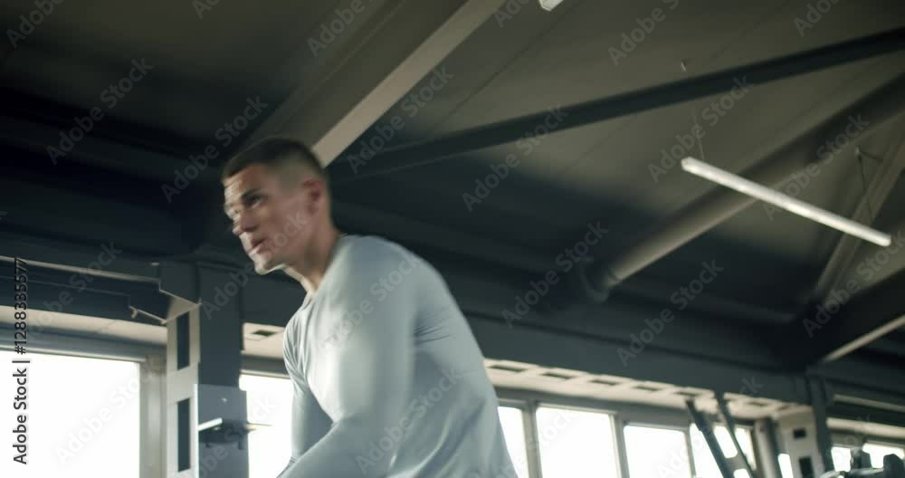 A young Caucasian man trains intensely with a medicine ball at a well-equipped, modern gym, demonstrating focus and strength. Focused Young Man Training With Medicine Ball in Modern Gym A young Caucasian man trains intensely with a medicine ball at a well-equipped, modern gym, demonstrating focus and strength. Focused Young Man Training With Medicine Ball in Modern Gym