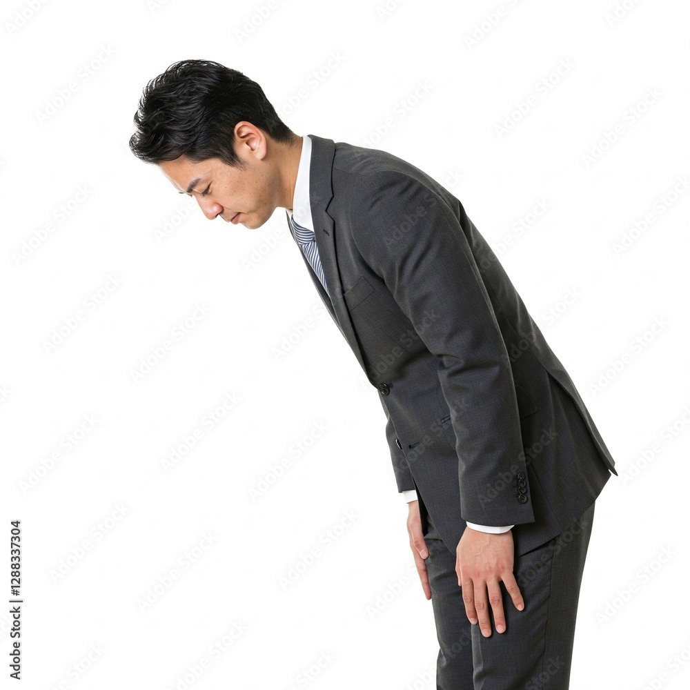 Asian Businessman Bowing Politely, Isolated on White Background Asian Businessman Bowing Politely, Isolated on White Background