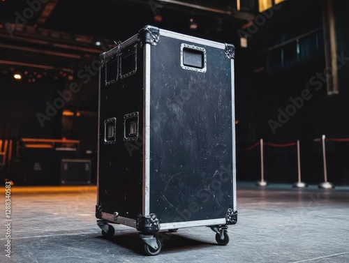 Black Road Case Standing on a Stage Ready for Music Equipment
