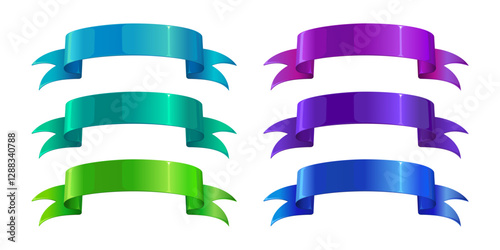 Set of horizontal sparkle ribbons with place for text. Isolated on a white background. Realistic vector illustration. 
