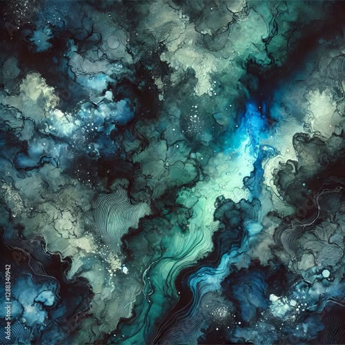 Ocean Depths Dark blues deep greens greys and a hint of phosphor