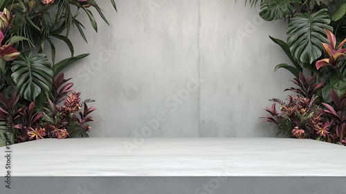 Tropical Plants Frame Empty Concrete Display Platform