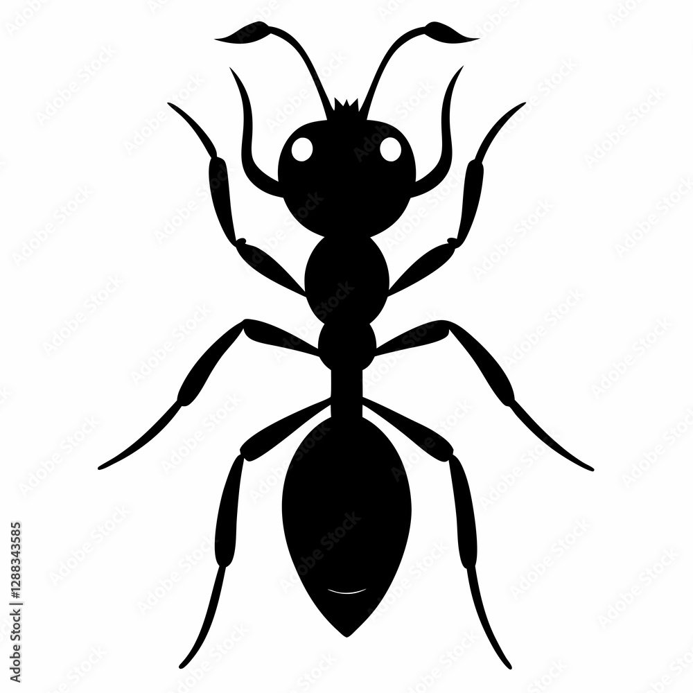Intricate Ant Silhouette in Black Vector, Crisp White Background Intricate Ant Silhouette in Black Vector, Crisp White Background