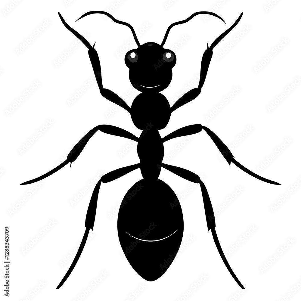 Intricate Ant Silhouette in Black Vector, Crisp White Background Intricate Ant Silhouette in Black Vector, Crisp White Background