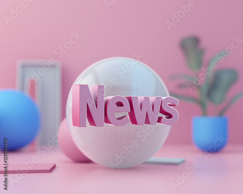 3D Rendering of News Icon on pink Background. News Concept. Generative AI