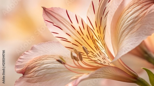Whispers of Petals: A delicate Alstroemeria flower, showcasing soft pink petals with intricate details, basking in the warm embrace of the sunlight.