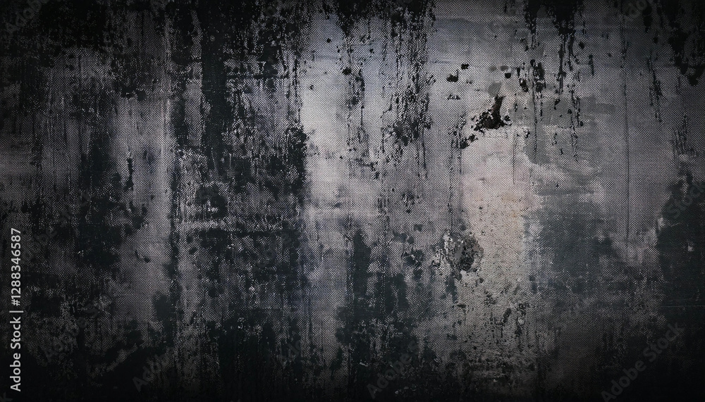 Obraz premium Textured grunge flyer background with a mix of dark and light concrete patterns, subtle scratches, faded paint splashes, and an urban street art vibe. Contrast with soft vignette edges for a dramatic
