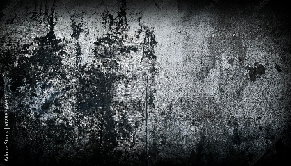 Obraz premium Textured grunge flyer background with a mix of dark and light concrete patterns, subtle scratches, faded paint splashes, and an urban street art vibe. Contrast with soft vignette edges for a dramatic