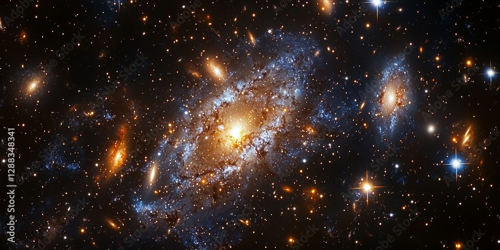 Fototapeta premium Cosmic Majesty: A Galaxy Cluster in Gravitational Interaction