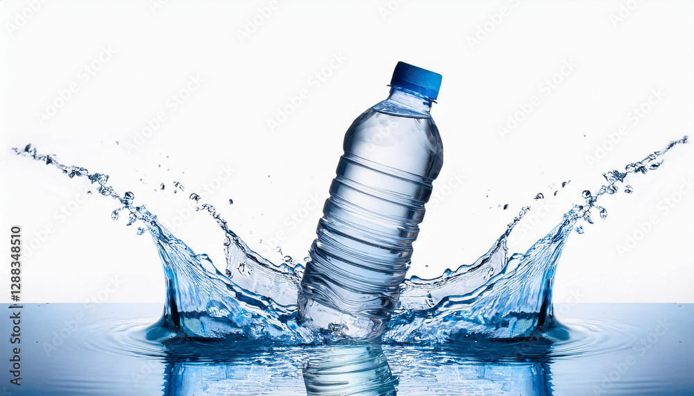 Bottle of water in the water splash