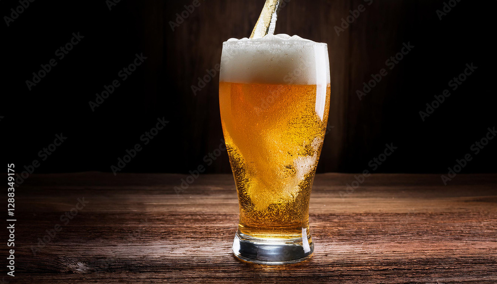 Cold beer is slowly poured into a glass
