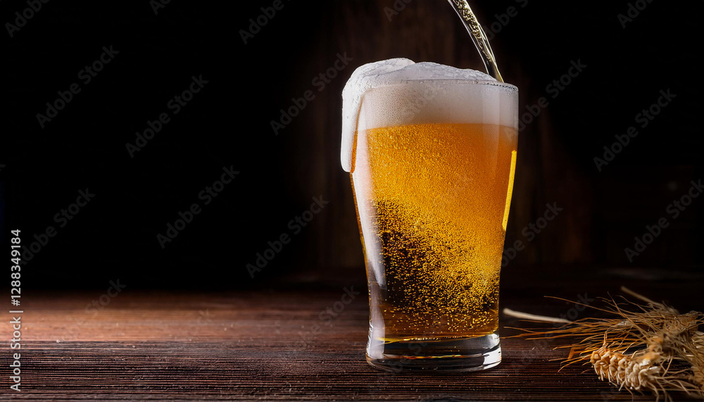 Cold beer is slowly poured into a glass