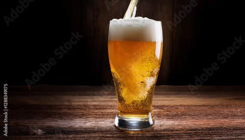 Obraz na płótnie Cold beer is slowly poured into a glass w salonie