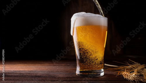 Obraz na płótnie Cold beer is slowly poured into a glass w salonie