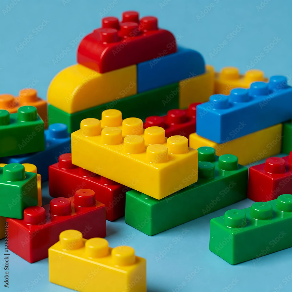 A set of colorful interlocking plastic bricks A set of colorful interlocking plastic bricks