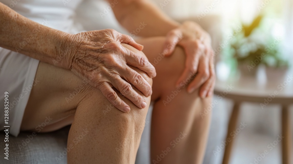 Knee pain from age-related joint issues. Featuring discomfort and relief Knee pain from age-related joint issues. Featuring discomfort and relief