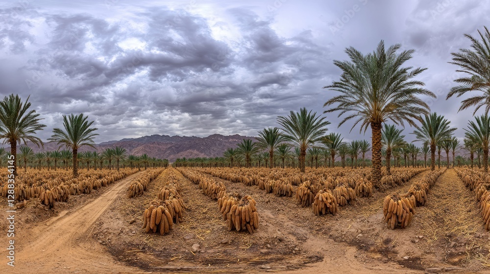 Harvesting dates in an oasis desert farm landscape photography scenic environment panoramic view agriculture concept Harvesting dates in an oasis desert farm landscape photography scenic environment panoramic view agriculture concept