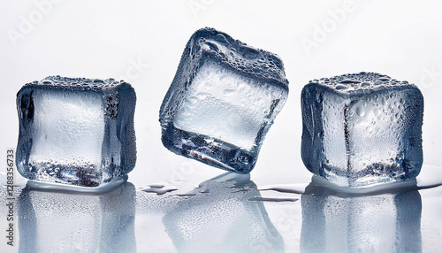 Obraz na płótnie Three ice cubes on white background. w salonie