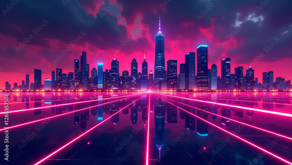 Fototapeta premium Electric Mirage: Abstract Neon Skyline
