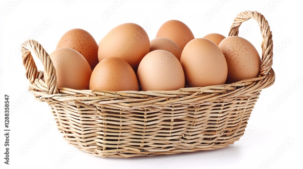 Fresh Brown Eggs in a Woven Basket Ready for Culinary Use Fresh Brown Eggs in a Woven Basket Ready for Culinary Use