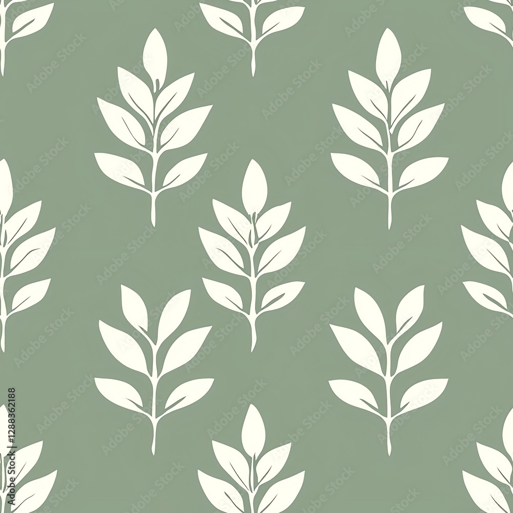 Seamless pattern of plants with circular leaves on a sage background Seamless pattern of plants with circular leaves on a sage background