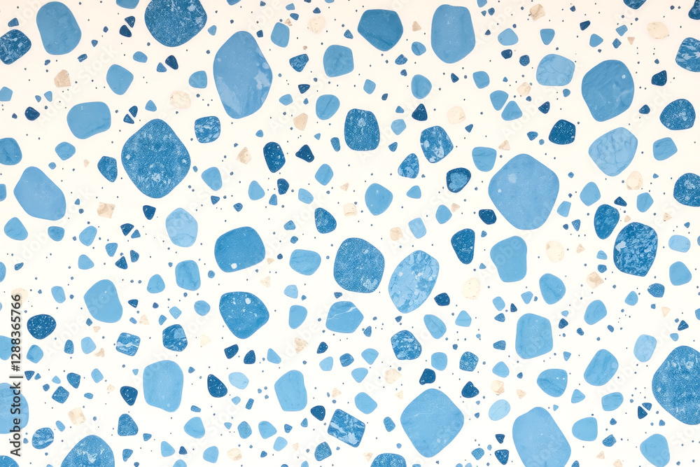 Fototapeta premium Terrazzo Background of bright blue pebbles on white. Structural and textural pattern.