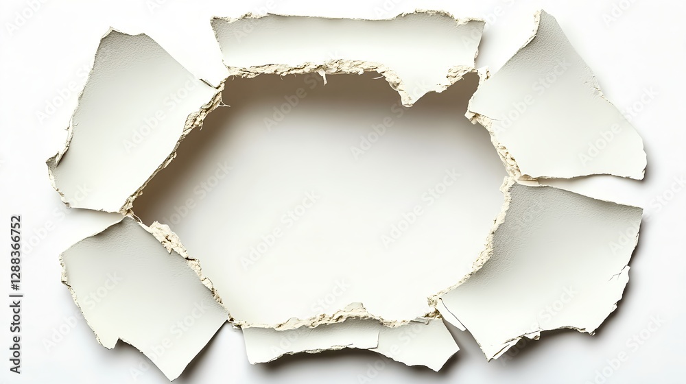 Fototapeta premium Cracked Hole in Wall with White Paper Texture Background Illustration