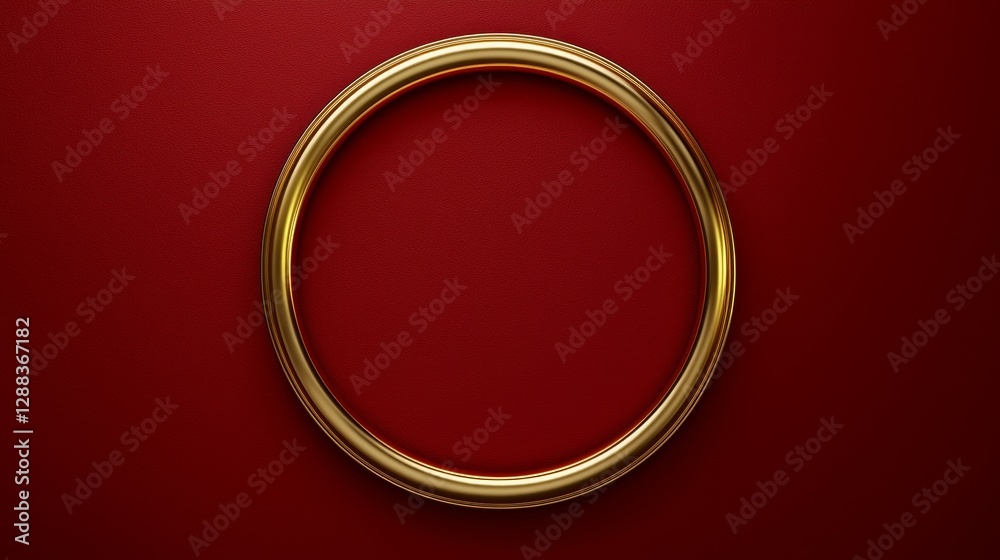 Golden Oval Frame on Red Background, 3D Render, Minimalist, Frame, Red, Gold, Background Golden Oval Frame on Red Background, 3D Render, Minimalist, Frame, Red, Gold, Background