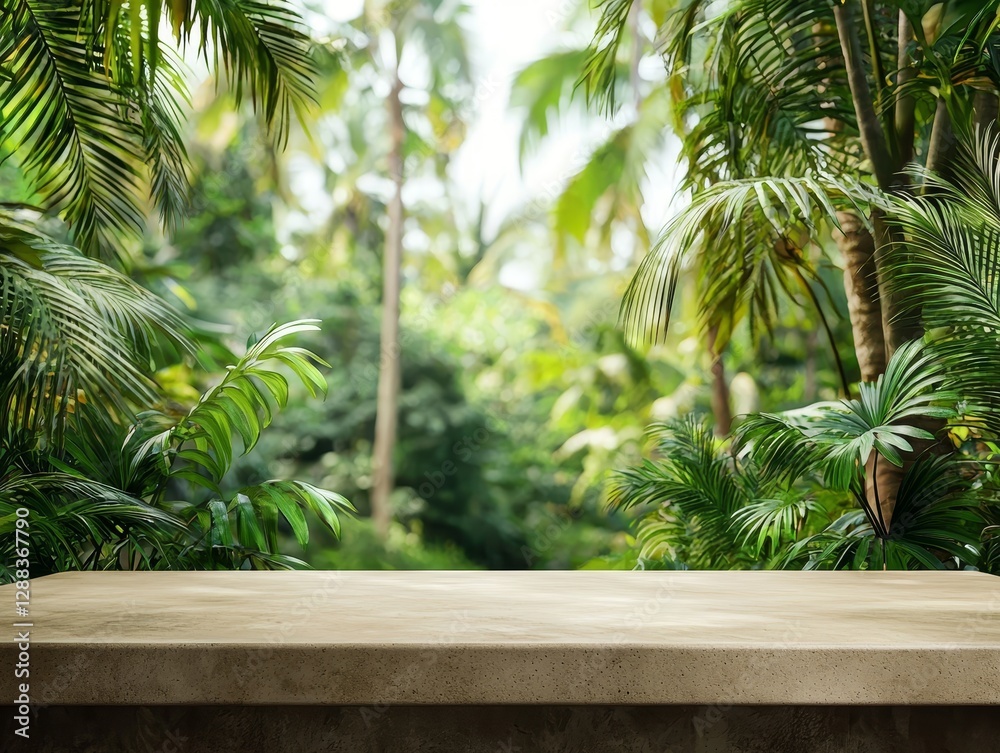 Tropical Paradise Tabletop Mockup with Stone Texture, Tropical, Summer, Jungle, Nature Tropical Paradise Tabletop Mockup with Stone Texture, Tropical, Summer, Jungle, Nature