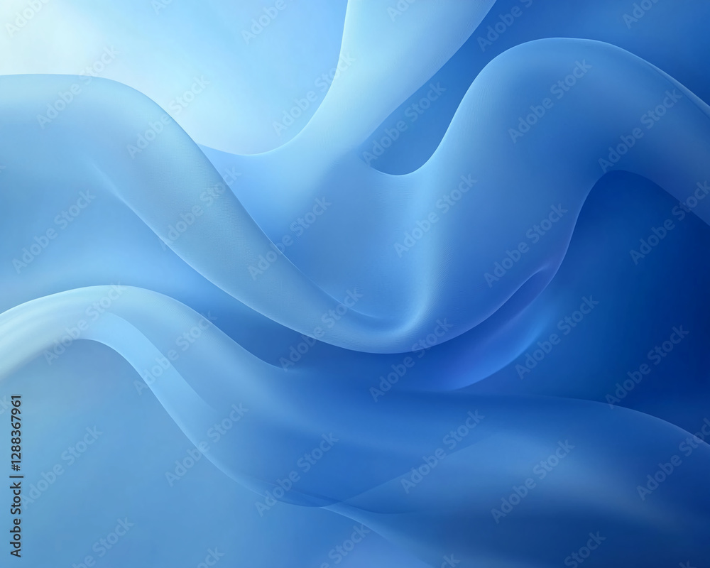 Obraz premium A soft and smooth flowing blue fabric, with gentle curves and waves, creating a serene and calming atmosphere. The image represents fluidity, tranquility, and elegance.
