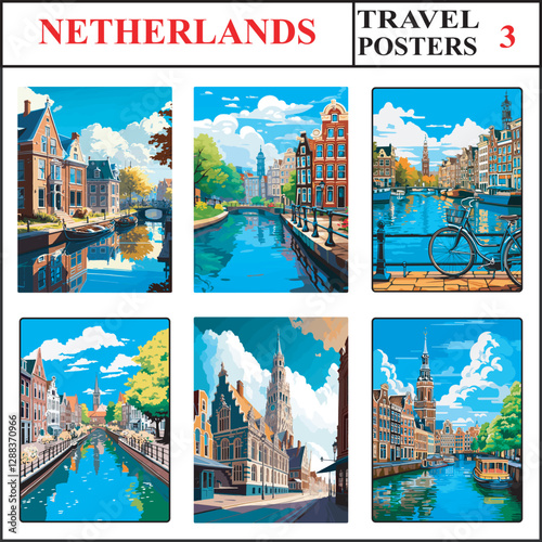 Netherlands Uitgeest Amsterdam Amsterdam Travel Poster Wall Art Print Collection Set Part 3
