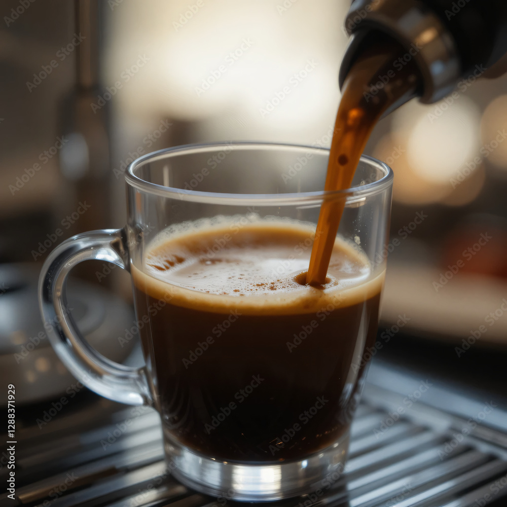 Pouring Fresh Espresso into Glass Cup for Rich Coffee Experience Pouring Fresh Espresso into Glass Cup for Rich Coffee Experience