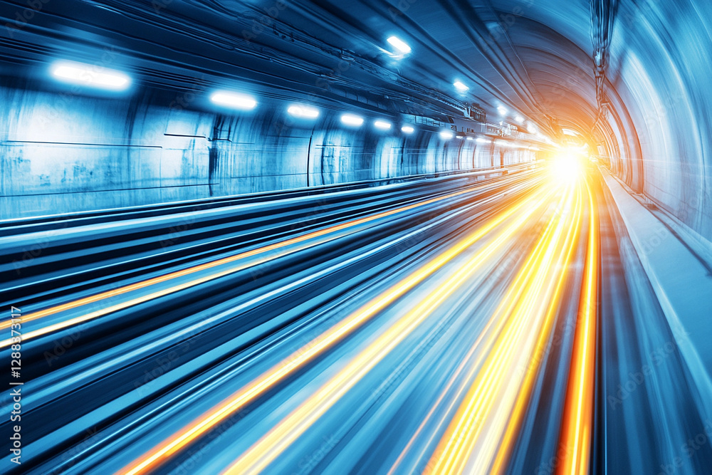 Starship travels at warp speed through a futuristic tunnel illuminated by bright lights Starship travels at warp speed through a futuristic tunnel illuminated by bright lights