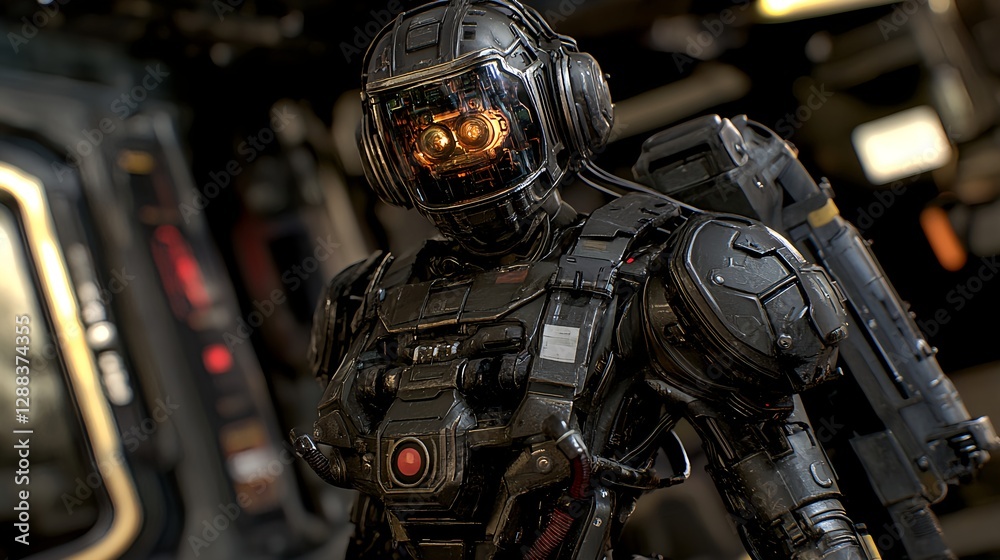 Fototapeta premium Humanoid Robot with Metallic Skin and Intricate Mechanical Parts