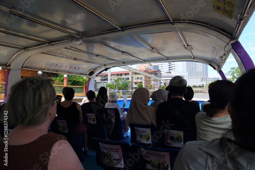 MELAKA, MALAYSIA - May 5, 2024 :  View of the World Heritage city of Melaka from the water