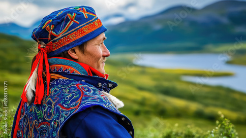 Sami reindeer herder from Scandinavia photo