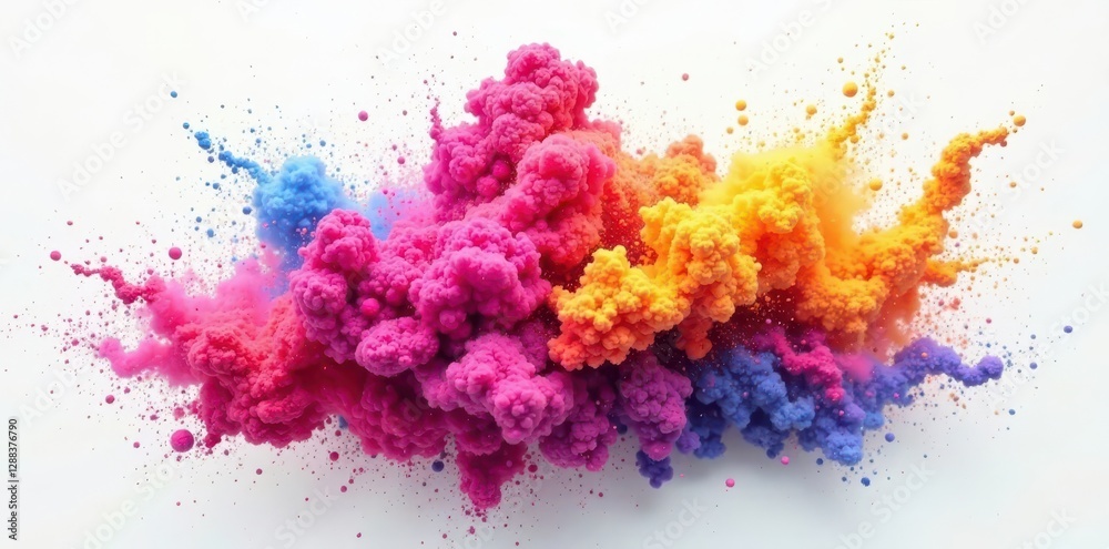 Obraz premium Swirling multicolored holi powder cloud on white , texture, background, design