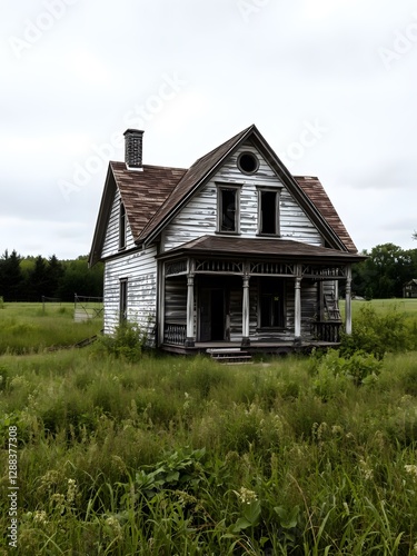 Wallpaper Mural Abandoned Haunted House with Cracked Walls and Overgrown Field Surrounding It Torontodigital.ca