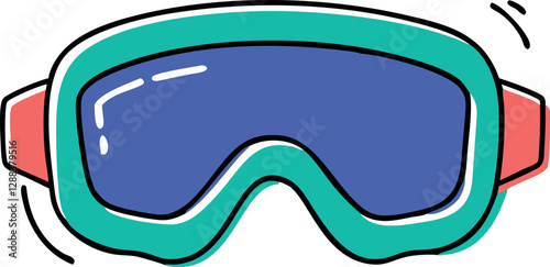 Protective Ski Goggles Winter Sports Colorful Offset Doodle Vector Design Icon, Minimalistic Vector Art, Retro Vintage Illustration, Snowboarding Gear, Eyewear Protection, Cold Weather Adventure