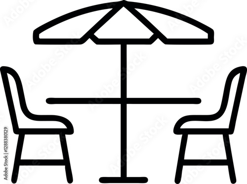 Minimalist Outdoor Café Table Umbrella Lined Icon, Minimalistic Vector Design, Retro Vintage Illustration, Coffee Shop, Patio Dining, Bistro Furniture, Cozy Seating, Classic Outdoor Decor, Sketch Art