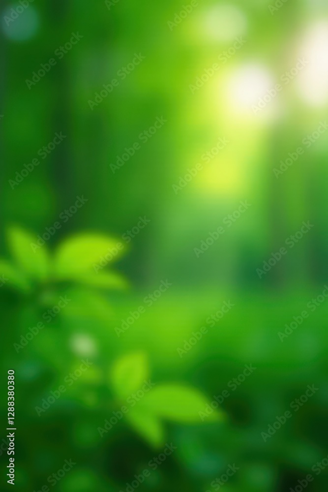 Naklejka premium Blurred green foliage, shallow depth of field, natural bokeh, green bokeh, shallow depth of field, blur