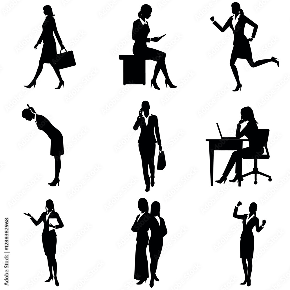 Naklejka premium A group of set business man and woman vector silhouette, isolated white background
