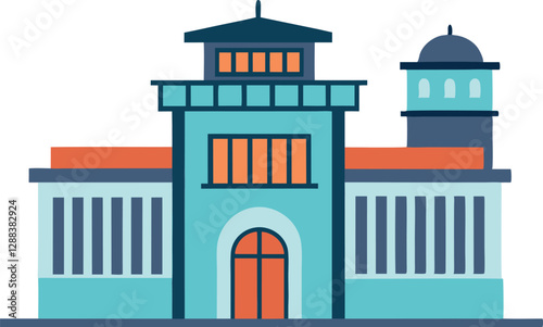 Jail Building Faced Lined Icon, Minimalistic Vector Design, Retro Vintage Illustration, Prison Architecture, Law Enforcement Symbol, Security Concept, Criminal Justice Graphic