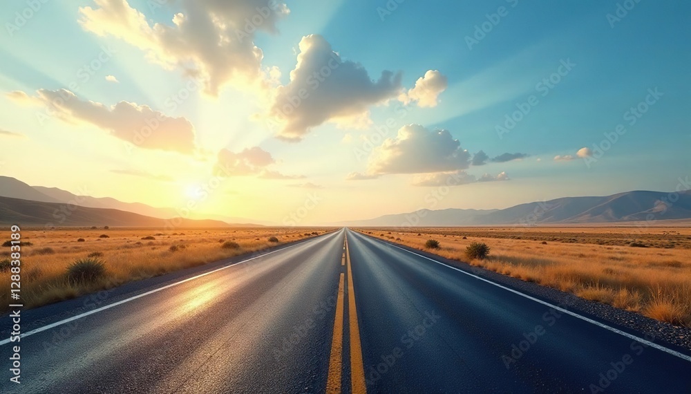 Fototapeta premium An endless expanse of empty asphalt road stretching towards the horizon, road, landscape