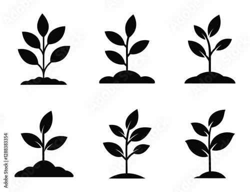 Young sprout in soil vector icon set. Vector illustration