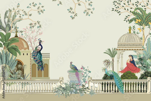 Traditional Mughal Background Design, Wedding invitation.