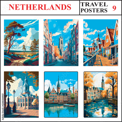 Netherlands Hoge Veluwe utrecht Volendam Travel Poster Wall Art Print Collection Set Part 9