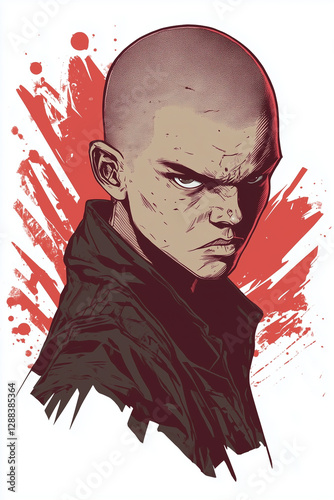 Aggressive bald teen, skinhead
